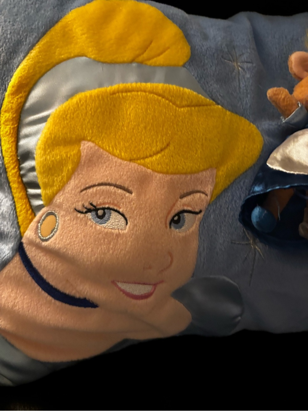 Disney Cinderella Blue Yellow Appliqué Pillow - vintage